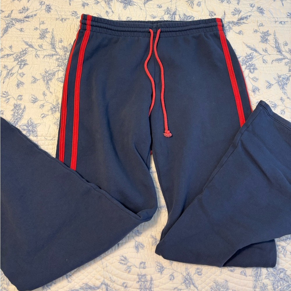 Navy Track Jogger Pants with Red Stripe